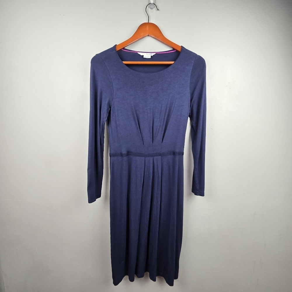 BODEN Long Sleeve Soft Midi Dress Modest Navy Womens Size‎ 8 Office Business